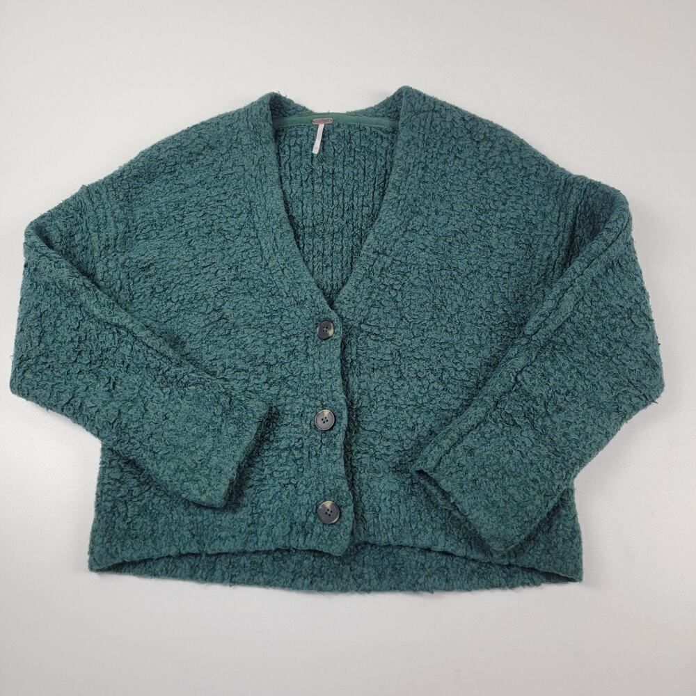Free People Cardigan Woman's XS Wool‎ Blend Green Button Front V-Neck